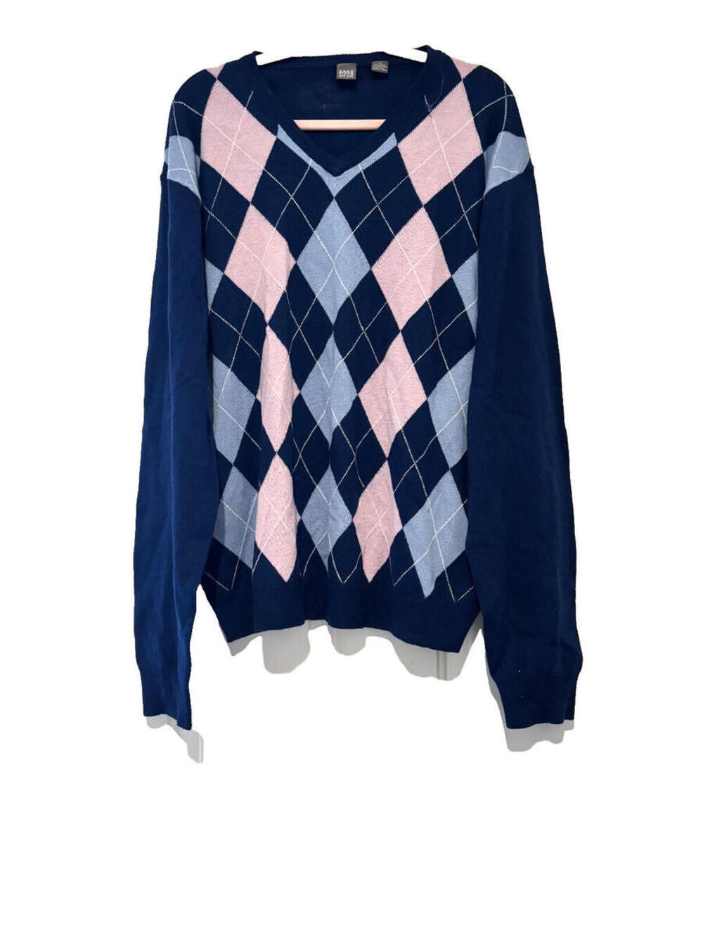 Sax Fifth Avenue men's sz XXL silk,cashmere, wool blue/pink argyle sweater BB‎